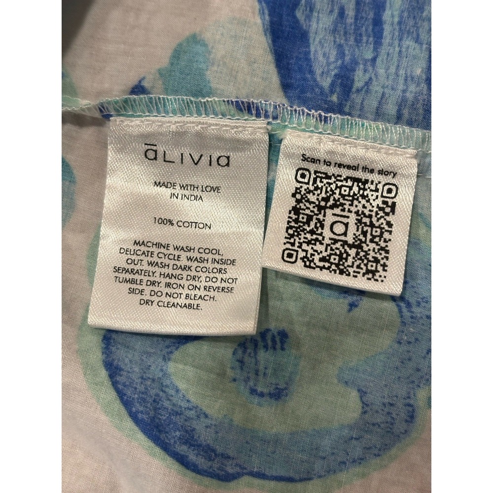 ALIVIA JOMARIE TOP Ruffle Sleeves White Blue Floral Size L 100% Cotton Whimsy - Picture 5 of 5